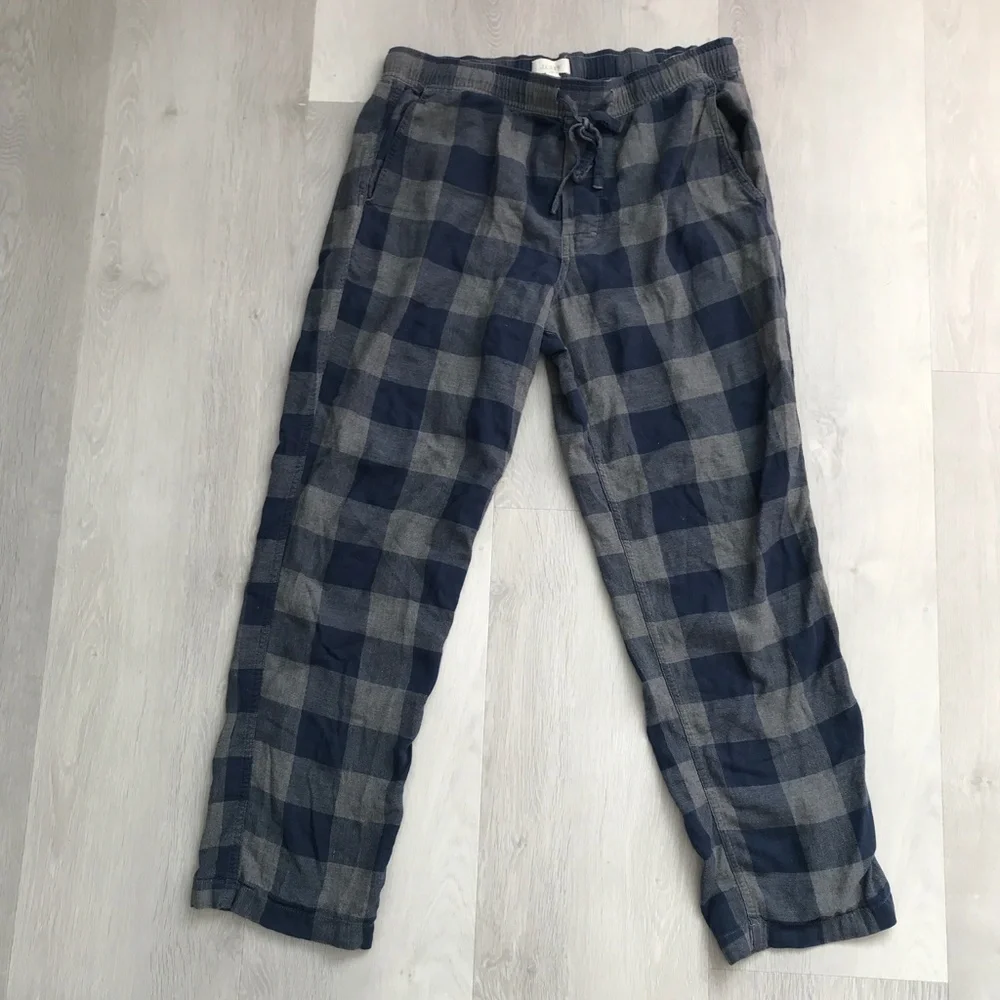 J CREW PJ PANTS BLUE CHECK COTTON LOUNGE DRAWSTRING MENS MEDIUM